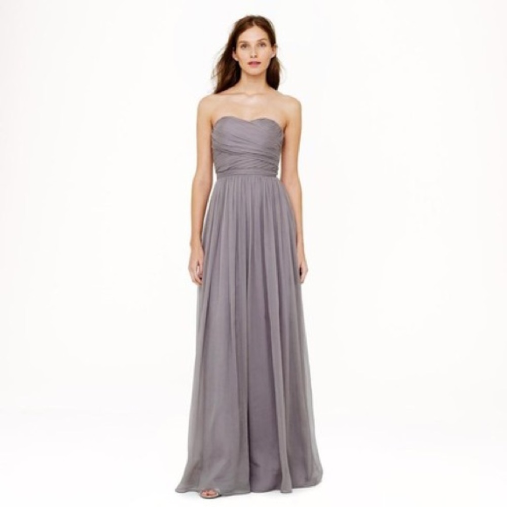 J Crew Gray Silk Chiffon Arabelle Formal Dress